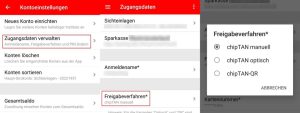 Aplikacja Sparkasse – przełączanie między chipTAN, chipTAN-QR i chipTAN optycznie
