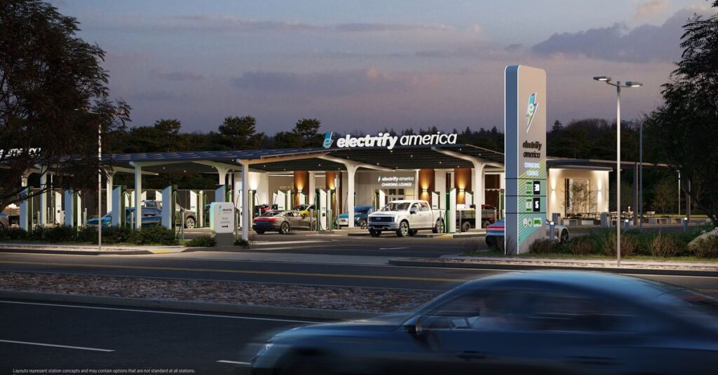 VW Electrify America przedstawia nowe, „skoncentrowane na człowieku” stacje ładowania pojazdów elektrycznych