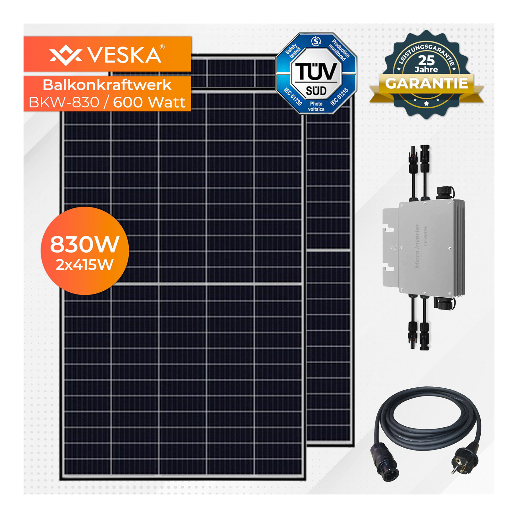 Elektrownia balkonowa 830 W / 600 W instalacja fotowoltaiczna gotowa do podłączenia