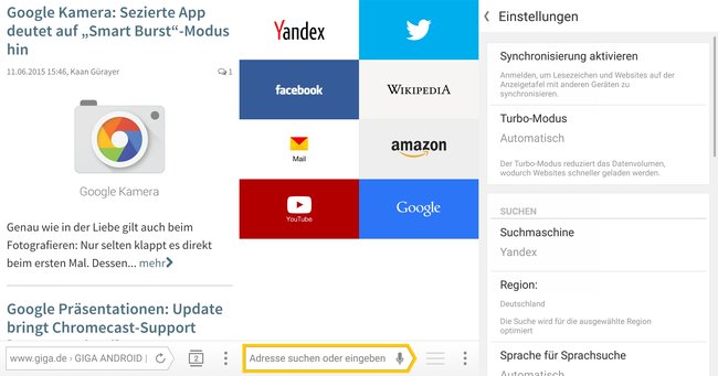 Przeglądarka Yandex na Androida