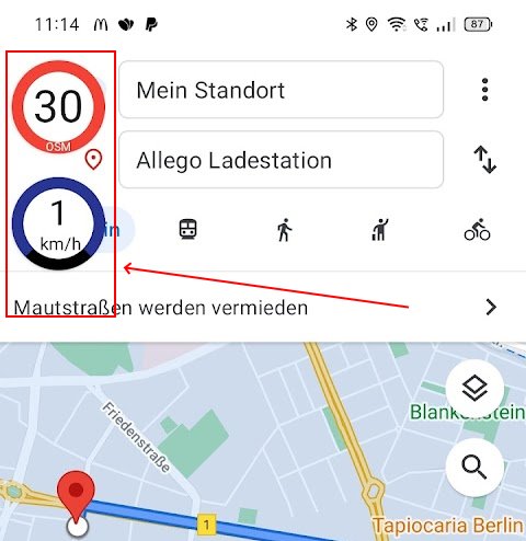 ograniczenie prędkości w Mapach Google