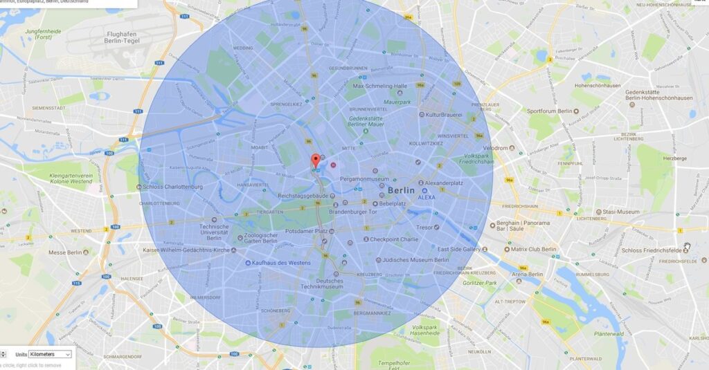 Mapy Google: Narysuj promień – pokaż promień ruchu