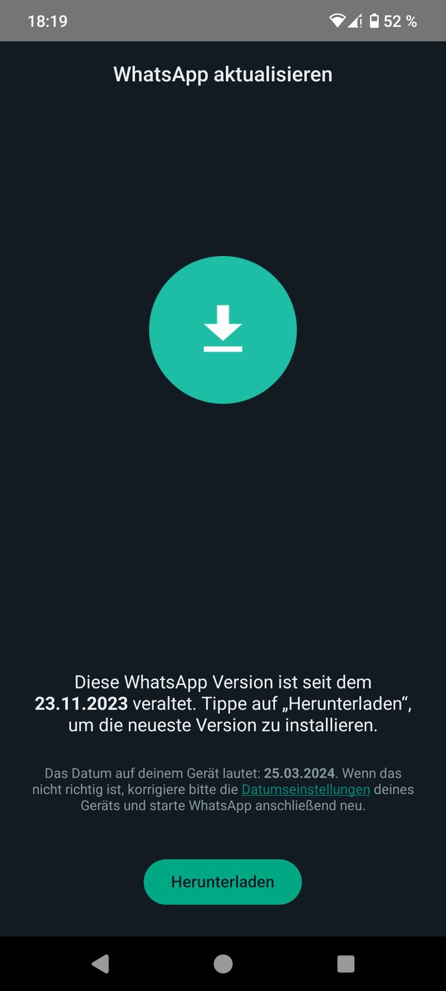 WhatsApp nie pozwala już na starsze wersje.  (Źródło obrazu: GIGA)