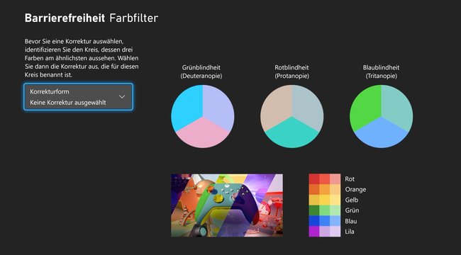 Opcje filtrów kolorów konsoli Xbox