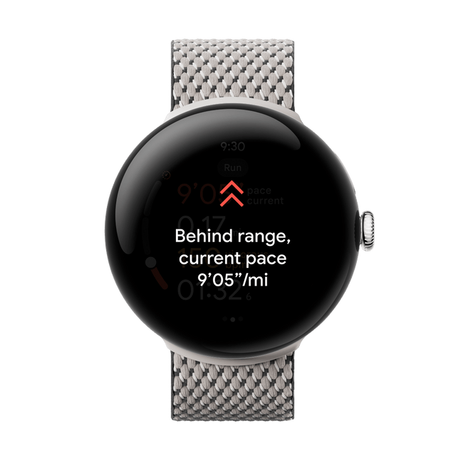 Ekran Pixel Watch 3 pokazujący funkcję Live Coach, która informuje Cię, jak biegać szybciej.