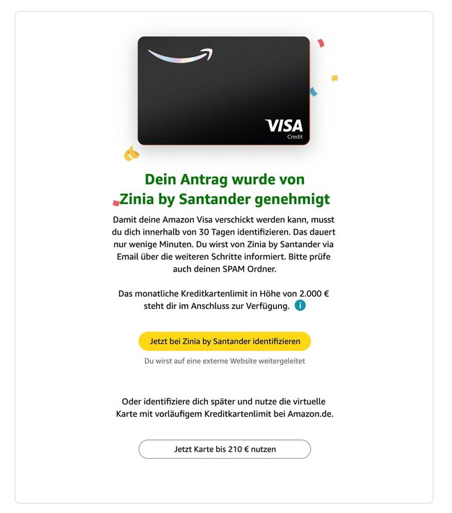 Udany wniosek o kartę Visa od Amazon.