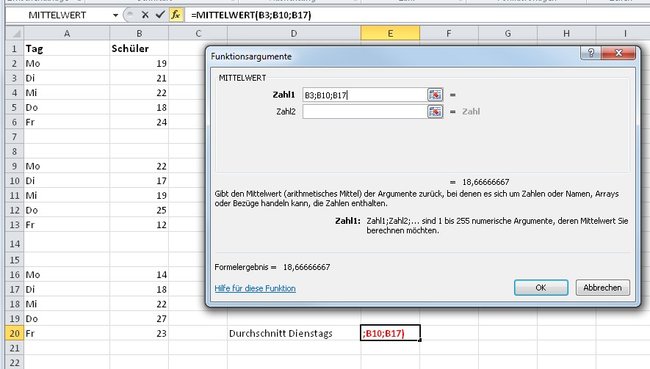 obliczyć średnią Excel kilka