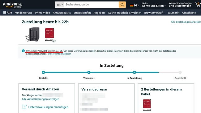 Amazon: Hasło jednorazowe jest wyświetlane w informacjach o zamówieniu.