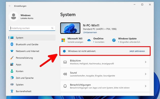 Windows 11 wyświetla w ustawieniach informację, że nie jest aktywowany.