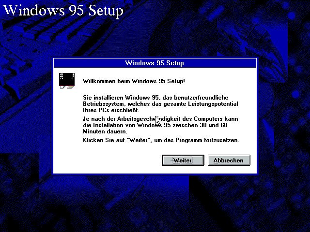 Rozpocznie się instalacja systemu Windows 95.