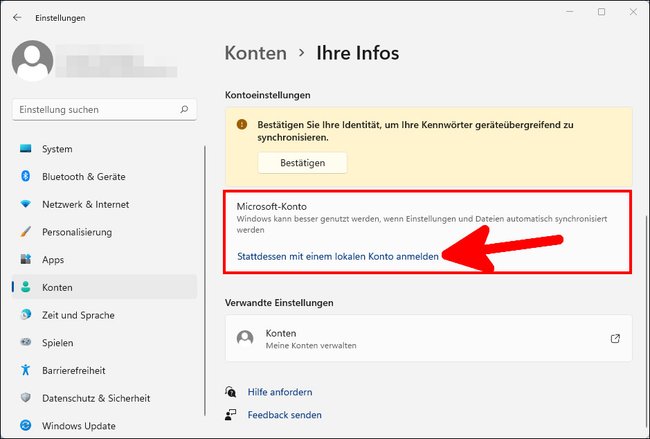 Tutaj konfigurujesz konto offline w systemie Windows 11. (Zdjęcie: GIGA)