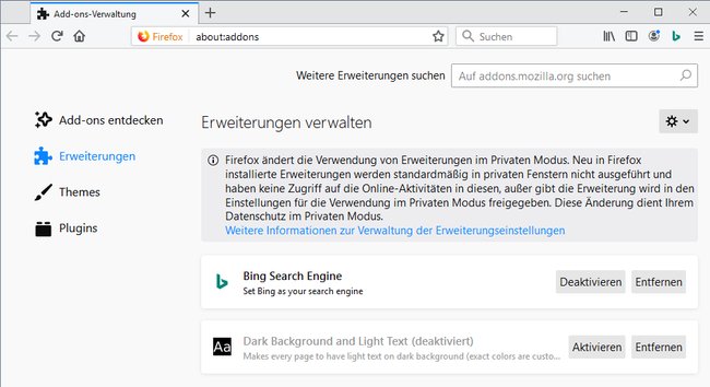 Firefox: Tutaj usuwasz wyszukiwarkę Bing. (Źródło obrazu: GIGA)