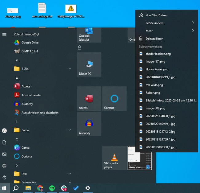 Lista Sprung Menu Windows 10