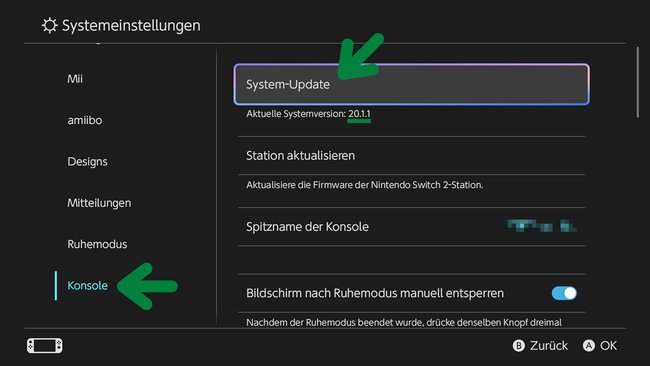 W ustawieniach systemowych przechodzisz do ostatniej konsoli elementu menu. Pierwsza opcja „aktualizacja systemu” zostanie przeszukana w celu aktualizacji oprogramowania systemowego.