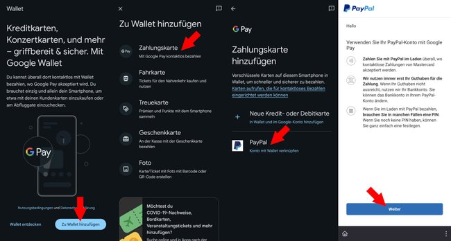 Karta EC w telefonie komórkowym PayPal w portfelu Google
